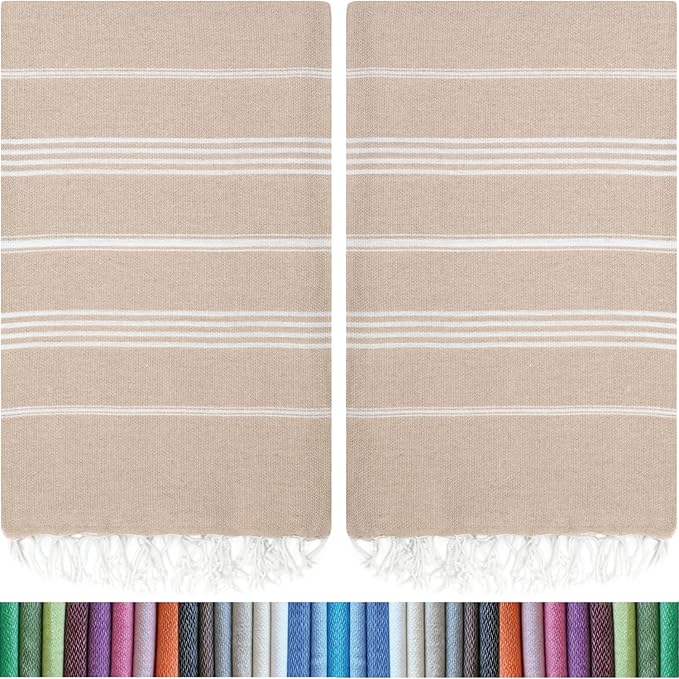 HAVLULAND Oversized Turkish Beach Towel 72’’x40’’ - Set of 12 | 100% Cotton Lightweight Sand Free Quick Dry Pool Towels | Extra Large Bath Towels for Adults Beach Blanket Essentials Case of 12 Beige