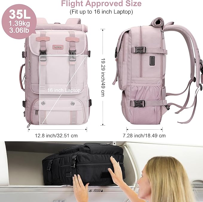 PIJUSHI Travel Backpack for Women Carry on Luggage Backpack Flight Approved Convertible Duffle Bag Fit 16 Inch Laptop(PE037 Light Purple)