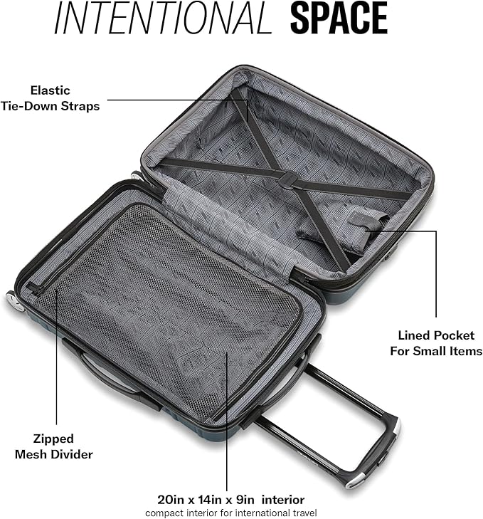 Samsonite Omni 2 Global Carry-On Spinner Luggage - Compact Size For International Travel - Airline-Approved - Features Expandable Polycarbonate Shell, 360° Wheels, USB Power Hub - Lagoon Blue
