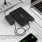 Krisdonia 50000mAh Laptop Power Bank 5/9/12/16/19/20V Portable Laptop Battery Charger with QC3.0 USB-A Port & 12V Type-C Port for Laptop, Tablet, Smartphone and More Devices