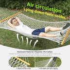 Double Hammock for 2 Person, Handwoven Rope Hammock with Spreader Bar Without Stand - Indoor & Outdoor Use for Patio, Poolside, Backyard (White)