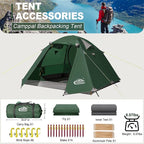 2-3 Person Backpacking Tent with Double Door 2 Vestibule, Waterproof Windproof Lightweight Easy Set Up 3 Season 2 Man Two Person Tent for Camping, Hiking, Motorcycle, Mountaineering with UPF 50+