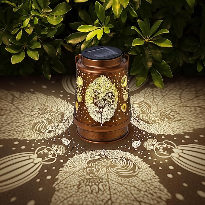 Solar Lanterns Outdoor Waterproof Rooster Garden Decorations Gifts for Women Gifts for Mom Grandma Birthday Gifts Hanging Solar Lanterns Outdoor for Garden Decoration, Patio, Lawn, Pathway
