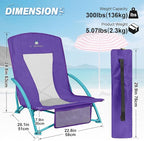 Low Beach Chairs 2 Pack,Folding Compact Low Seat Chairs for Adults w/Mesh Back & Storage Bag,Heavy Duty Chair for Outdoor Sand,Travel,Camping,Picnic,Purple