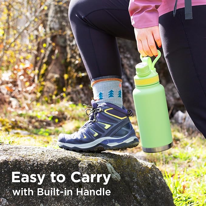 ThermoProof Double-Walled Vacuum Insulated Stainless Steel Water Bottle - Wide Mouth Canteen, Spout & Straw Lids, Dishwasher Safe, Reusable, Leakproof, Hot & Cold for Men, Women & Kids - 32oz, Pink