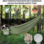 Camping Hammock - Hammocks with Mosquito Net Tent and Rain Fly Tarp, Portable Single & Double Nylon Parachute Hammock with Heavy Duty Tree Strap, Indoor Outdoor Backpacking Survival Travel