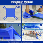 Rhino Valley Beach Tent Shade Canopy UPF50+ Protection, 8 Sandbags, 4 Stability Poles, Outdoor Sun Shelter Umbrella for Sand, Camping, Fishing Essentials