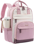 LOVEVOOK Laptop Backpack Women with Giant Tumbler Holder,15.6 inch Work Travel Backpack Computer Laptop Bag,Cute College Nurse Teacher Backpack Purse,Gifts for Women & Men,Pink-Off-white-Light pink