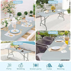 Folding Table 5FT Camping Table Portable Heavy Duty Plastic Rectangular Outdoor Dining Table Steel Legs Fold-in-Half with Carrying Handle for Indoor,Picnic,Party,Wedding,Events(Grey)