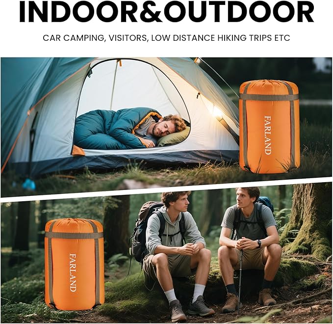 FARLAND Sleeping Bags 30℉ for Adults Teens Kids with Compression Sack Portable and Lightweight for 3-4 Season Camping, Hiking,Waterproof, Backpacking and Outdoors