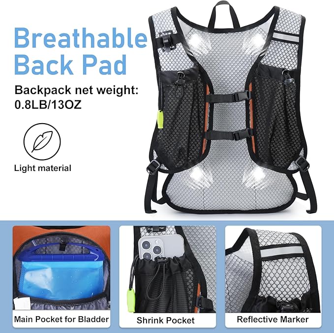 Lightweight Hydration Backpack, Running Backpack with 2L Water Bladder, Hydro Water Daypack for Cycling Hiking Rave for Men Women
