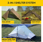LANSHAN Ultralight Tent 3-Season Backpacking Tent for 1-Person or 2-Person Camping, Trekking, Kayaking, Climbing, Hiking