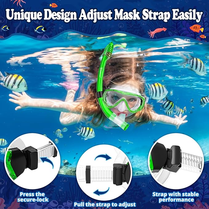 U PHITNIS Kids Snorkel Set for Age 4-14 - Dry Top Snorkeling Gear for Kids Junior & Youth - Childs Diving Mask with Big Eyes for Boys Girls - Anti-Fog Snorkeling Mask and Snorkel Set