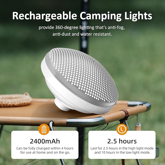 Tent Light Rechargeable 2400mAh Waterproof for Camping,Outdoor,Power Outage(4 Pack)