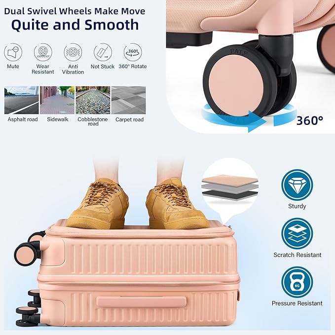 Hard Shell Suitcases 24 Inch Check in Luggage with Spinner Wheels Cup Holder, Lightweight Top Opening Expandable Luggage Hard Case Rolling Medium Checked Suitcase with Lock, Pink