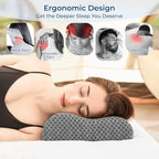 Travel Pillow Memory Foam Pillows, Ergonomic Wave Cervical Neck Pillow for Neck Pain Relief, Compressible Medium Firm Side Sleeper Pillow, Ideal for Camping, Office, Home & Bed (Dark Grey, S)