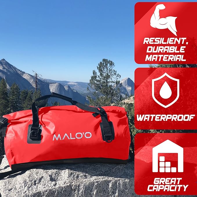 Malo'o Waterproof Dry Bag Duffel 40L/60L/100L, Roll Top Duffel Keeps Gear Dry for Kayaking, Rafting, Boating, Swimming, Camping, Hiking, Beach, Fishing - Internal & External Pockets and Molle Loops
