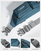 WATERFLY Small Crossbody Fanny Pack: 5 Pocket Slim Lightweight Waist Belt Hip Bag for Women Men Water Resistant Chest Pouch for Travel Hiking Running Walking Fit All Phones - Peacock Blue