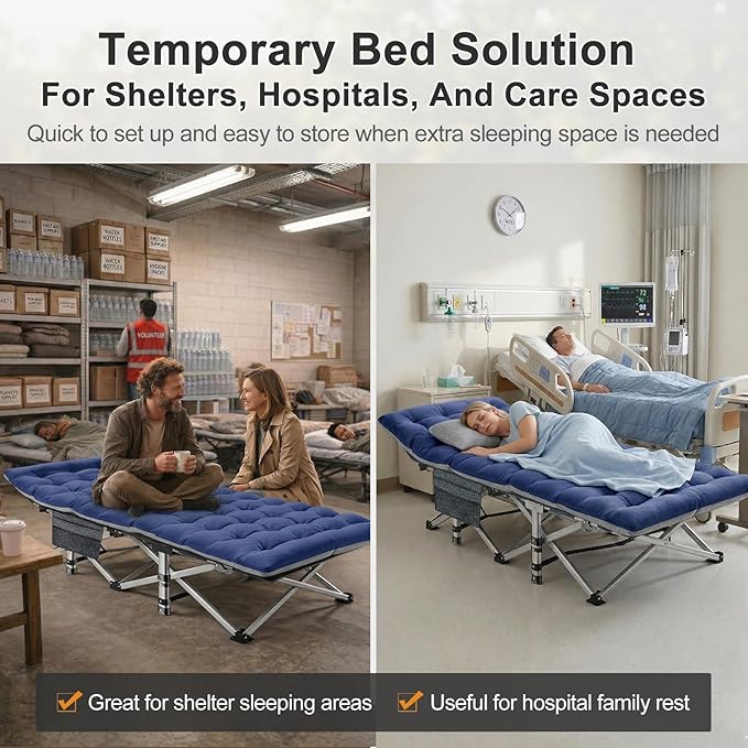 ABORON 2PK XXL Camping Cot for Adults 900LBS - 78"×32" Oversized Folding Bed with Mattress Pad, Heavy Duty 1200D Oxford Outdoor Cot with Carry Bag