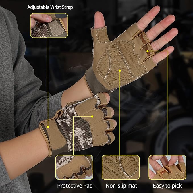 FIORETTO Fingerless Gloves for Airsoft Shooting Half Finger Hunting Hiking Cycling Driving Motorcycle Climbing Work Gloves M210603