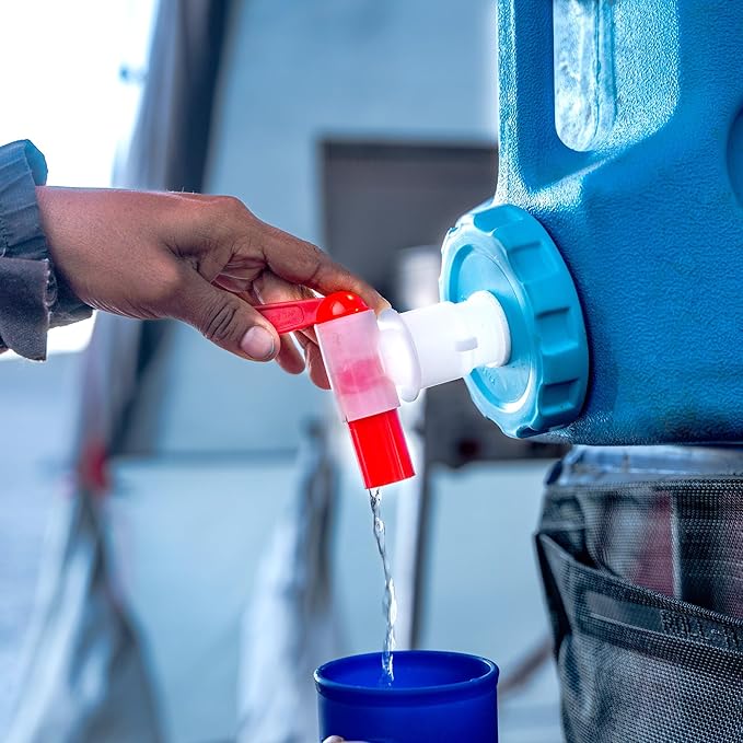 AquaBrick Emergency Water Storage Containers w Ventless Spigot Cap, Leak Proof Guaranteed Portable Stackable - holds 3 Gal, Long Term Food Storage holds 20 lbs, 2 Cont PK + Spigot