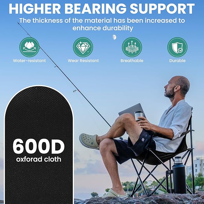 2 Pack Folding Camping Chairs for Adults,Foldable Portable Beach Chairs with Carry Bag & Cup Holder, Compact Design for Camping,Beach, Picnics,and Fishing Supports 300LBS（Dark Black）
