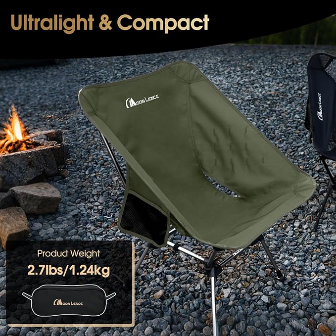 MOON LENCE Portable Camping Chair Plus, Larger & Roomier, Compact and Lightweight Still, Folding Chair for Backpacking & Hiking, 330Lbs Capacity (Moss Green-2pack)
