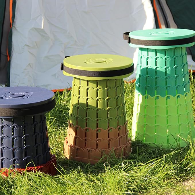 Upgraded XXL Collapsible Stool with Cushion,19.7"H-11.8"D Telescoping Folding Stool for Adults,More Sturdy Portable Camping Stools with Load Capacity 1000lbs for Outdoor,Garden,Fishing,Hiking