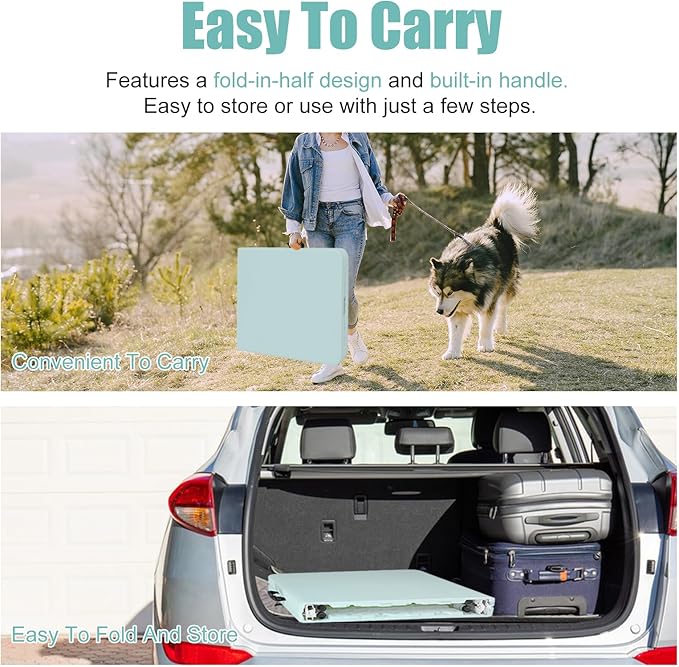 4 FT Folding Table with Carry Handle, Portable Fold-in-Half Plastic Table, Rectangle Foldable Table for Indoor/Outdoor Blue