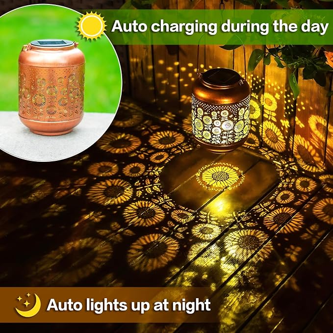 Sunflower Solar Lanterns Outdoor Waterproof Hanging Solar Lights Sunflower Gifts for Women Men Mom Metal Decorative LED Outdoor Lanterns for Patio,Lawn,Landscape, Garden Decor, Yard Decoration