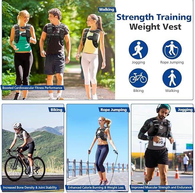 Weighted Vest for Woman Men,6lb/8lb/12lb/16lb/20Lb/25lb Weight Vest with Reflective Stripe Adjustable Buckle Strap Back Pocket Workout Strength Training Walking Jogging Running