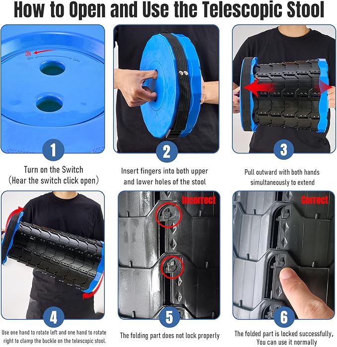 Doseno Upgraded Foldable Stool Thickened Set of 2, Portable Collapsible Stool Retractable Stool, Foldable Portable Collapsible Chair for Fishing, Hiking Tours, BBQ, Parties, Outdoor Activities (Blue)