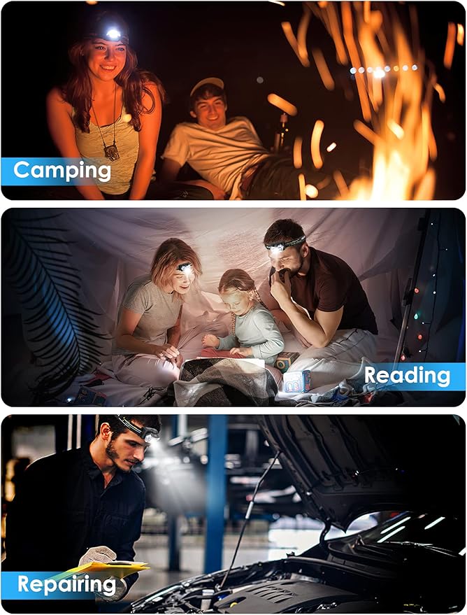 Lsnisni 9 LED Headlamp 2 Pack, 2000 Lumen Super Bright Head Lamp with 6 Modes, IPX5 Waterproof Head Light, Lightweight Head Flashlight for Kids Adults Camping Hiking - 6 AAA Batteries Included