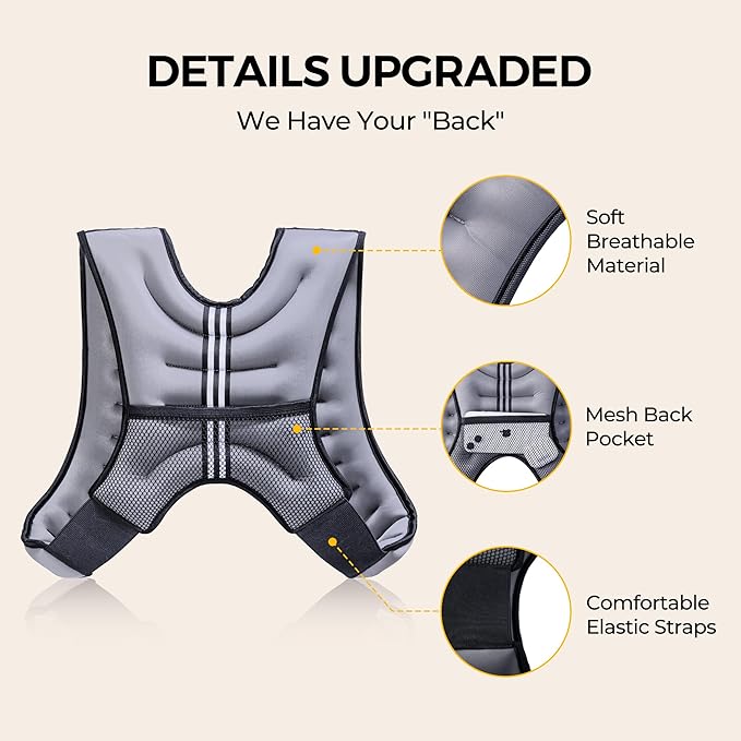 PACEARTH Weighted Vest,4lb/6lb/10lb/12lb/16lb/20lb/25lb/30lb Weight Vest with Reflective Stripe, Body Weight Vests Adjustable for Men, Women Workout, Strength Training, Running, Walking, Jogging