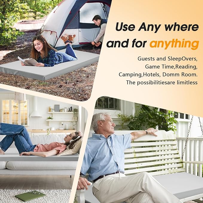 CYMULA Camping Cot Mattress 2in Memory Foam Sleeping Pad,Soft Warm Non-Slip Camping Mattress Topper with Retaining for Adults,Portable Roll up Pad for Travel(75 x30)（only Mattress）