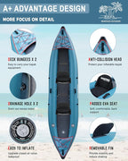 PVC Inflatable Kayak with Drop Stitch Floor, Recreational Touring Kayak with Kayak Paddle, Hand Pump and Carrying Bag, 1-2 Person