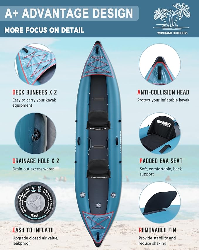 PVC Inflatable Kayak with Drop Stitch Floor, Recreational Touring Kayak with Kayak Paddle, Hand Pump and Carrying Bag, 1-2 Person