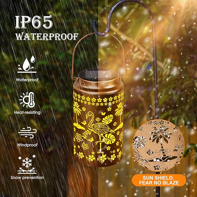 4 Pack Flamingo Solar Lanterns Outdoor Waterproof, Metal Hanging Lights Decorations for Garden Yard Lawn Patio, Flamingo Gifts for Women Mom Grandma Gardener for Mother'Day Christmas