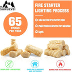 Shwuevei 65 pcs Fire Starter - Natural Fire Starters for Fireplace, Pellet Stove & Wood, Fire Pit, Smoker, BBQ, Chimney, Pizza Oven - Fire Starters for Grill, Charcoal Starter
