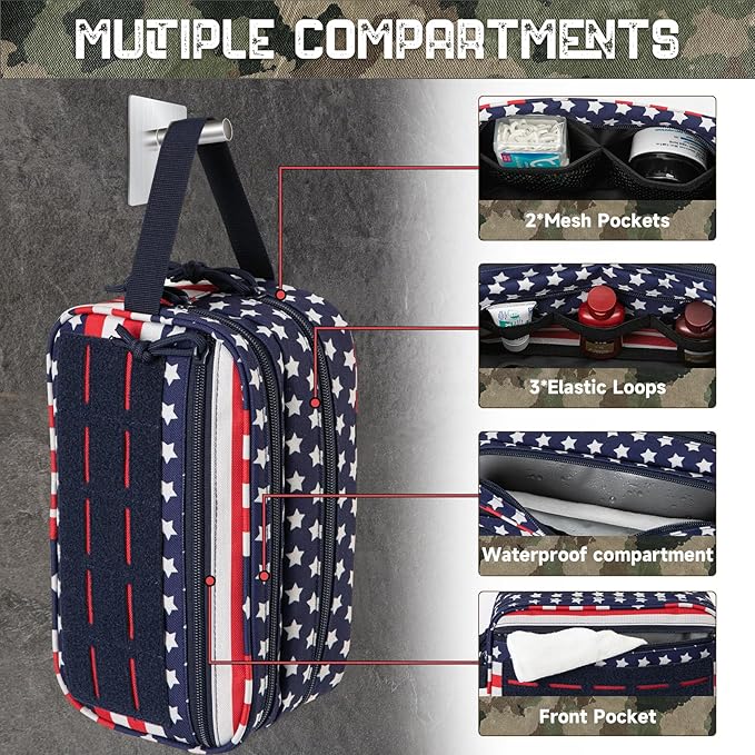 QT&QY Tactical Toiletry Bag For Men Hygiene Bag EDC Military Tool Molle Pouches Small Dopp Kit Mens Shaving Kit Travel shower Bags Star-Spangled