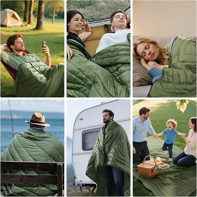 Camping Blanket, Packable, Lightweight Camp Quilt with Zipper, Multifunctional Outdoor Sleeping Blanket for Backpacking, Travel, Stadium, Beach