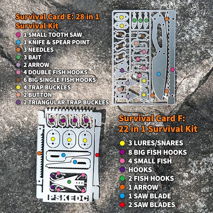 PSKOOK 12 Pcs Survival Multitool Card Emergency Camping Tool EDC Kit in Your Wallet Outdoor Hunting Fishing Hiking Gear