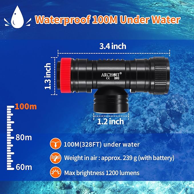 ARCHON DH10 Diving Headlamp Underwater Hand-Free Lighting Dive Light, 1200 Lumens Submarine Rechargeable Headlight with Wider Headband and Top Headband