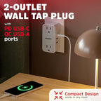 Energizer 2 Pack of Fast Charging Multi Plug Wall Outlet Extender 2 AC Power Outlets, 1 20W PD Type C, 2 USB A (3.1A Total Output) Power Strip Expander Splitter Plug in Adapter