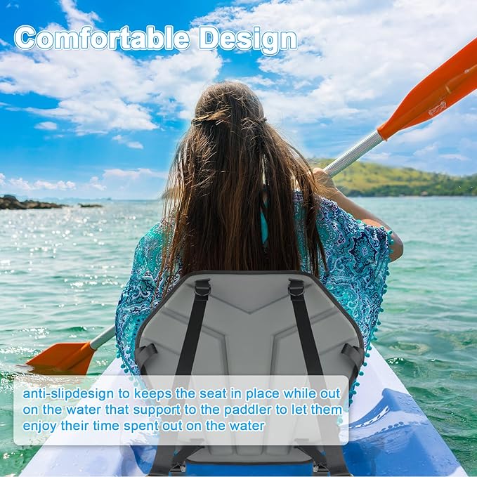 Universal Kayak Seat with Back Support, Comfortable Deluxe Sit-On-Top Canoe Seat for SUP Paddle Board Fishing Boat with 6 Adjustable Straps