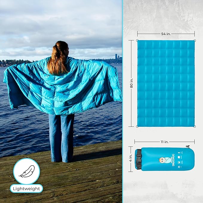 Puffy Blanket for Cold Weather - Down Camping Blanket with Sustainable Insulation, Lightweight & Warm Outdoor Camping Quilt, Water-Resistant, Compact & Packable