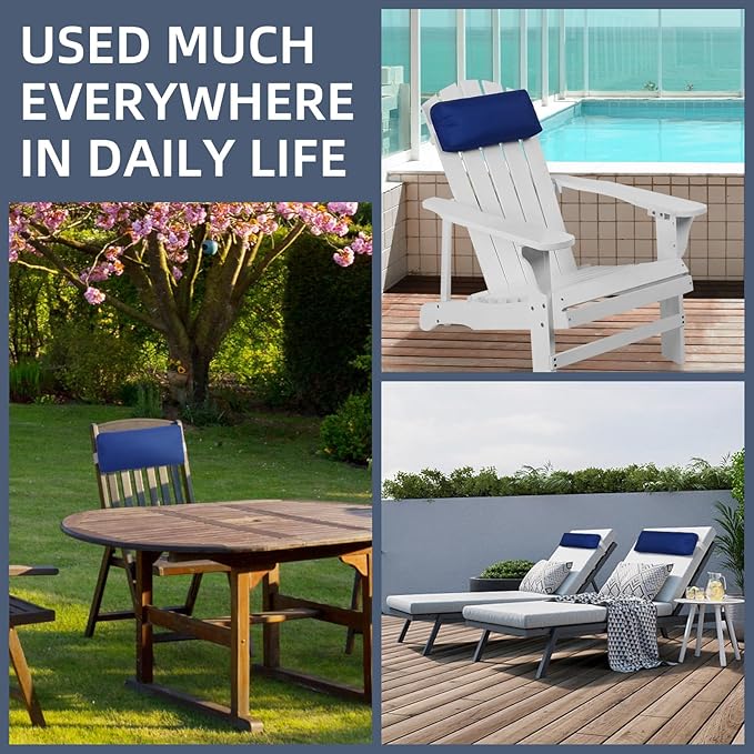 2 Pcs Outdoor Chaise Pillows, Headrest Pillow for Patio Chaise Lounge Chair with Adjustable Elastic Stripe Head Resting Pillows for Recliner Office Chair, Dark Blue
