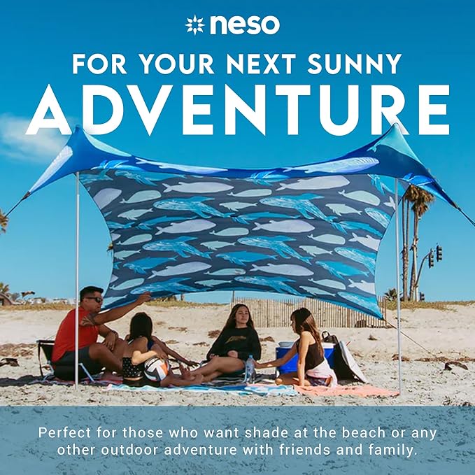 Neso Gigante - Portable Beach Tent - Ideal to Enjoy with Family and Friends - UPF 50+, Water-Resistant, and Lightweight - Save The Whales, 11' x 11'