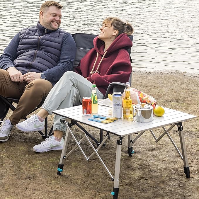 Portable Camping Table with Adjustable Legs, Lightweight Aluminum Folding Table Foldable Table for Outdoor Cooking, Picnic, Beach, Backyards, Square