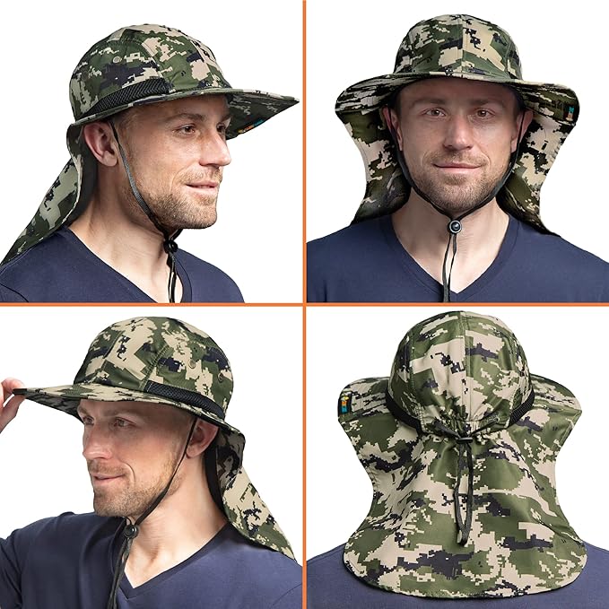 SUN CUBE Sun Hat for Men, Wide Brim Fishing Hat Neck Flap Cover Men, Women, Hiking, Camping, Sun Protection UV, Gardening